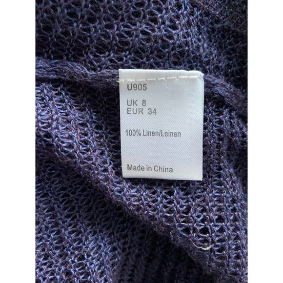 Poetry Mesh 100% Linen Blouse Top Blue Knit See-Through Zipped Pockets Size 8 - Picture 5 of 5